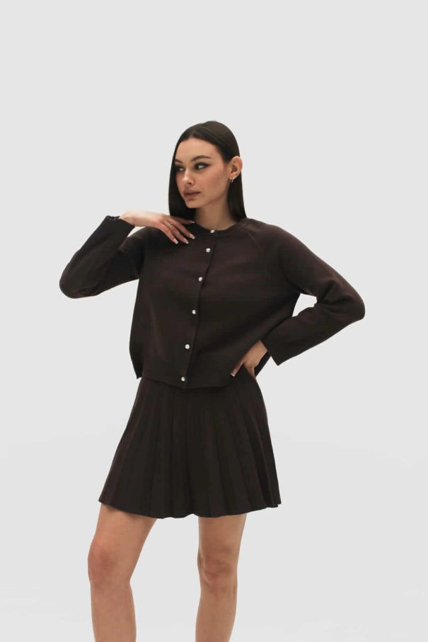 Костюм вʼязаний з короткою спідницею та кардиганом