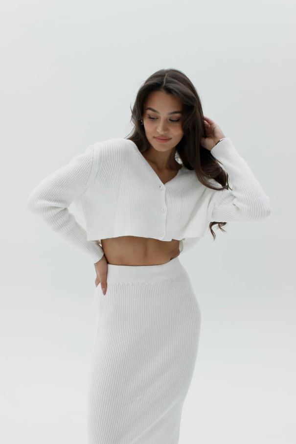 Костюм вʼязаний з довгою спідницею та кардиганом